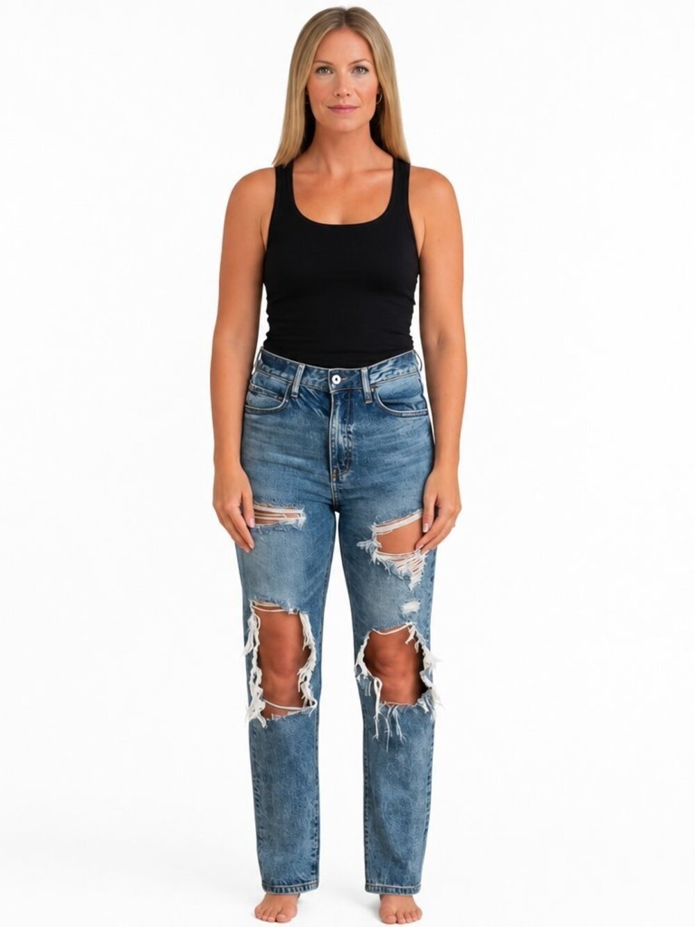 KanCan High Rise Straight Leg Distressed Blue Jeans Size 27